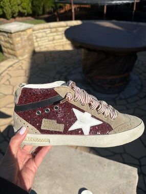 Golden Goose Midstar Leather and Suede Sneaker in Beige, Burgundy and Pink